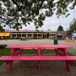 Roze picknicktafel 300 cm voor scholen